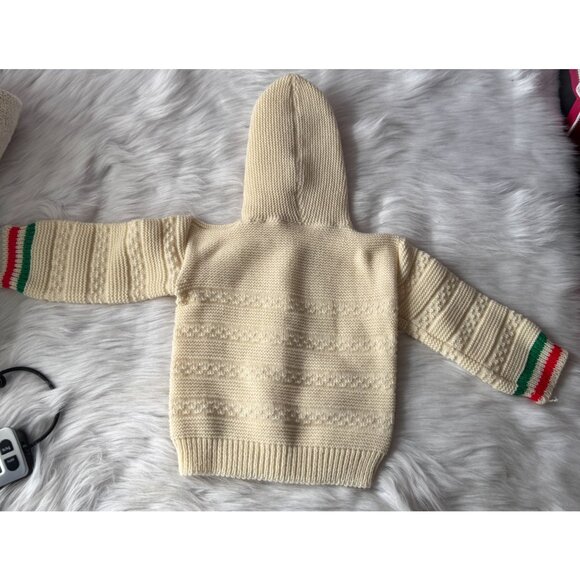 Vintage Baby Hooded Sweater Size 12 Mo. Cream Knit 100% Acrylic Fiber Made In U. - Picture 7 of 11